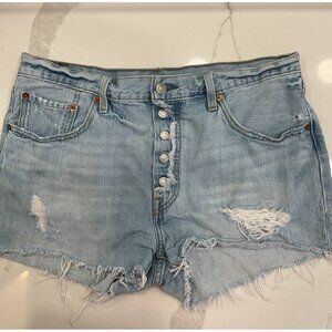 Levi's 501 Women's Light Wash Denim Cut Off Distressed Button Fly Shorts 32
